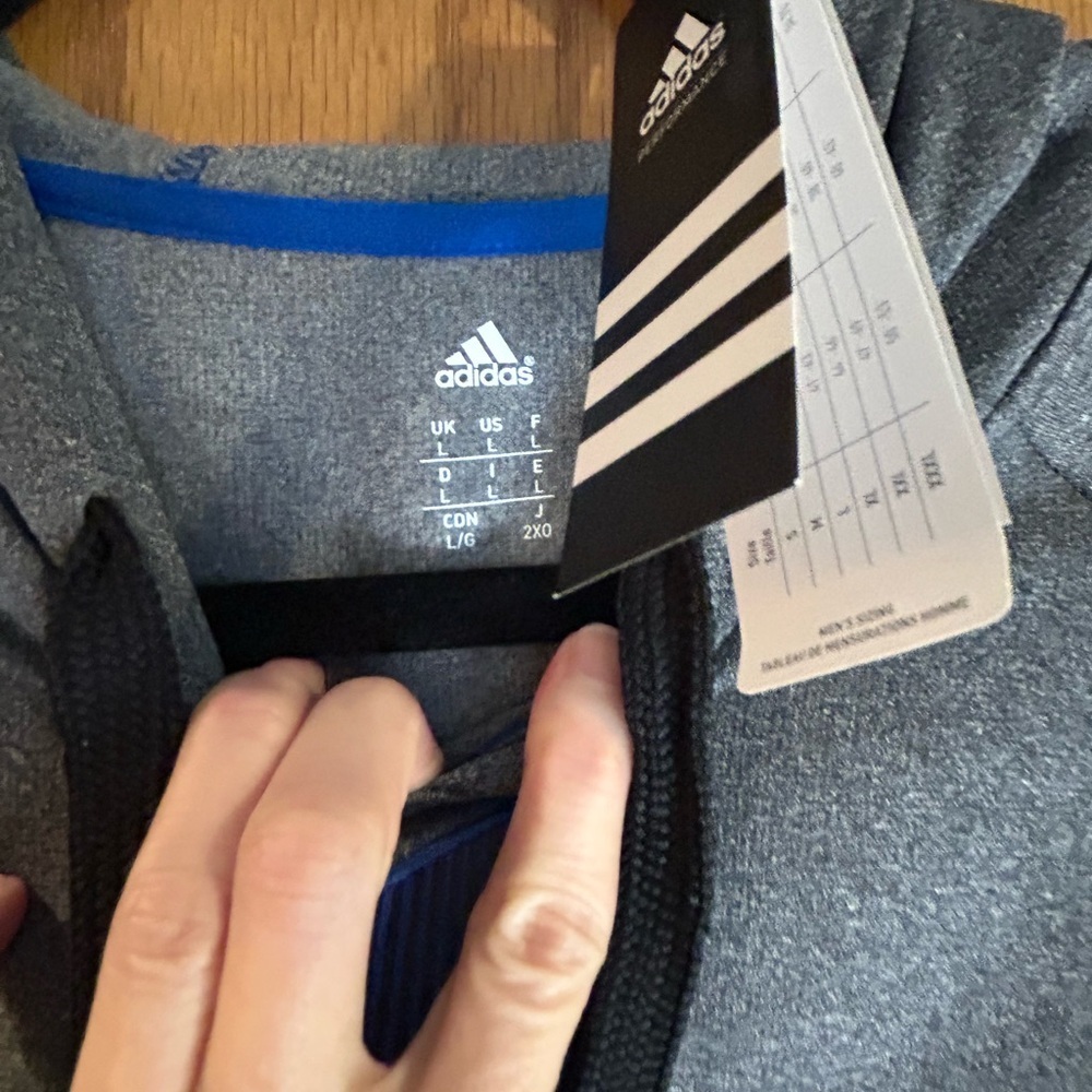 Adidas Men’s Hoodie NWT Large Gray with Blue - Picture 4 of 7